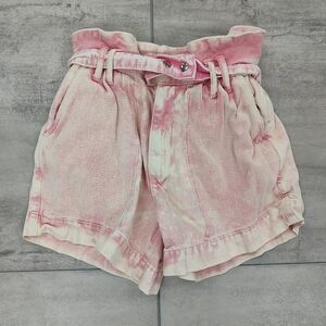 Free People Women's Olivia Pink Acid Wash Distressed Paper bag Shorts Size 27